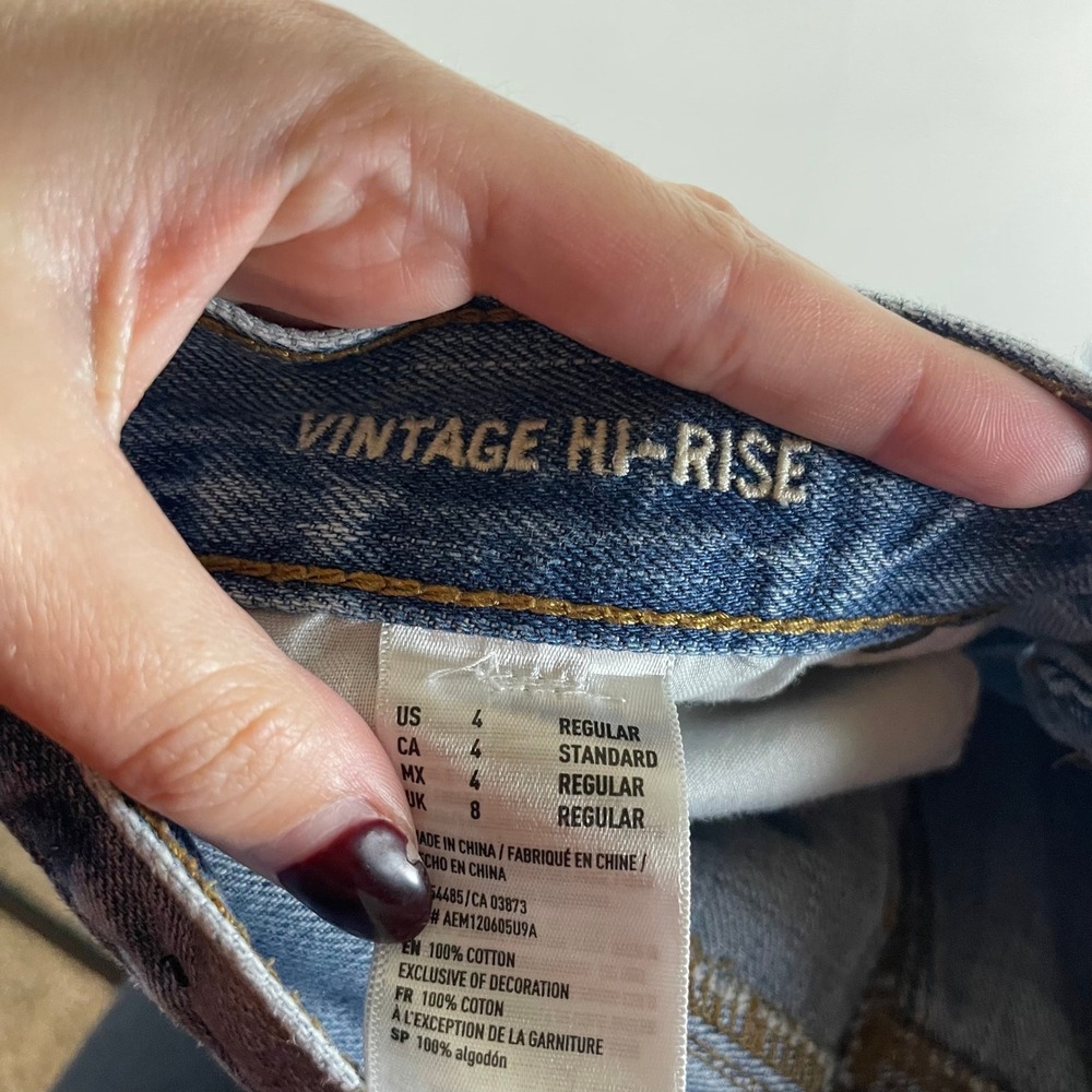 American Eagle Outfitters Vintage Hi Rise Colorblock Jeans Frayed Hem - Size 4 - Picture 6 of 11